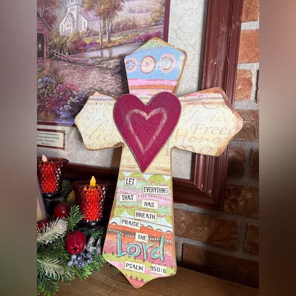 16” Colorful Decorative Cross with Heart Psalms 150:6 - Picture 3 of 10